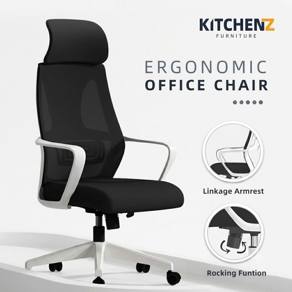 KitchenZ High Back Mesh Office Chair with Ergonomic Design / Kerusi Pejabat - HMZ-OC-HB-9010