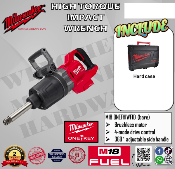 MILWAUKEE M18 FUEL 1" D Handle Extended Anvil High Torque Impact Wrench - Model M18 ONEFHIWF1D / SET