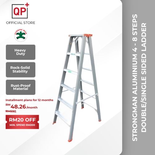 [HEAVY DUTY] STRONGMAN ALUMINIUM 4 - 8 STEPS DOUBLE/SINGLE SIDED LADDER l TANGGA LIPAT l 梯子-SINGLE SIDED,5 STEPS
