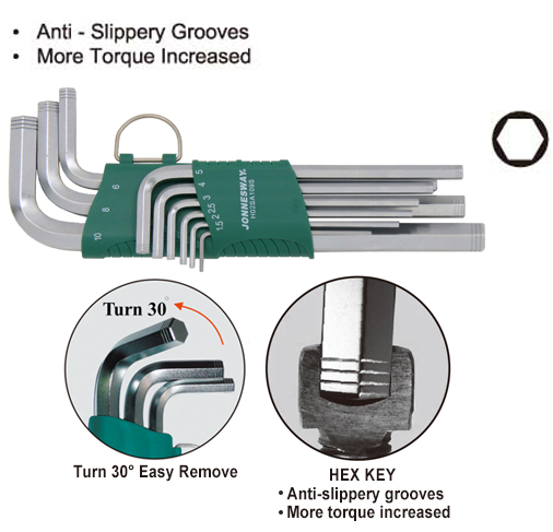 JONNESWAY 9PCS ANTI-SLIP LONG ARM HEX KEY SET (MM)