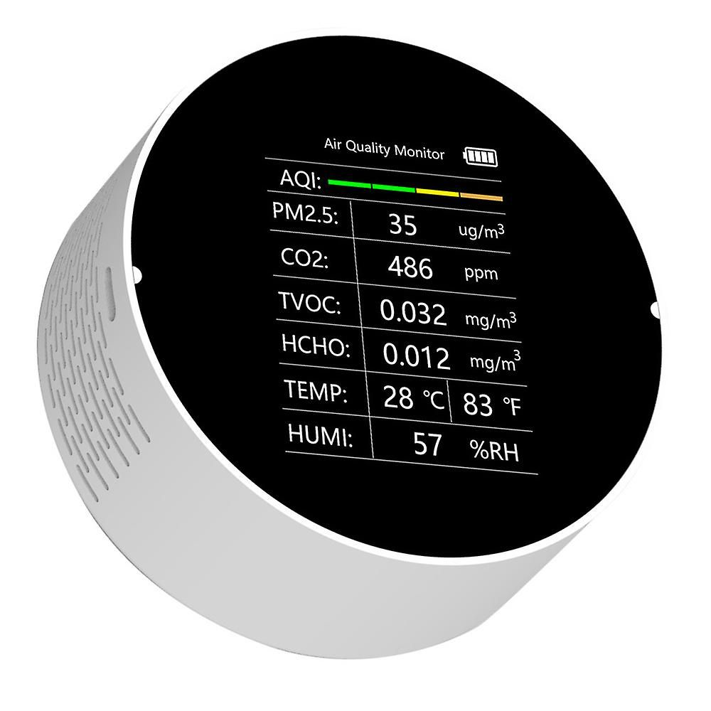 HGM Multifunctional Air Quality Detector 7 In 1 PM2.5 TVOC CO2 HCHO Temperature Humidity AQI Detector Home Desk Office Car Indoor(Tuya WiFi)