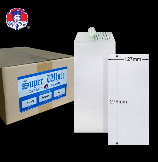 5"X11" SUPER WHITE 100GM P&S POCKET ENVELOPE (500'S X 2 BOXES)