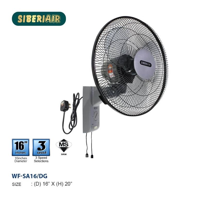SE SETIA ELECTRIC SIBERIAIR WF-SA16/DG 16" WALL FAN DARK GREY (SR) MY