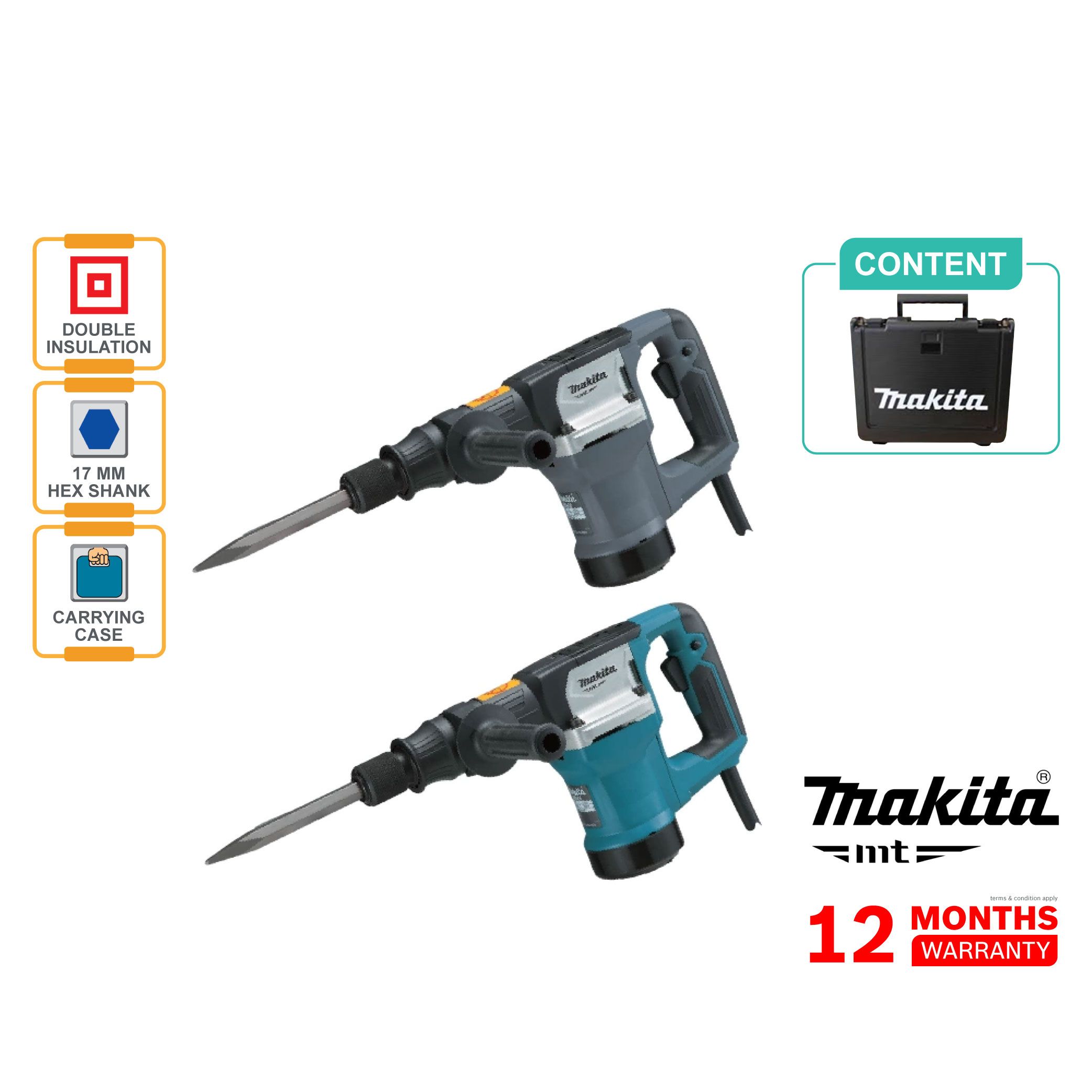 Makita M8600B / G 17mm 11/16鈥�Hex Shank Demolition Hammer