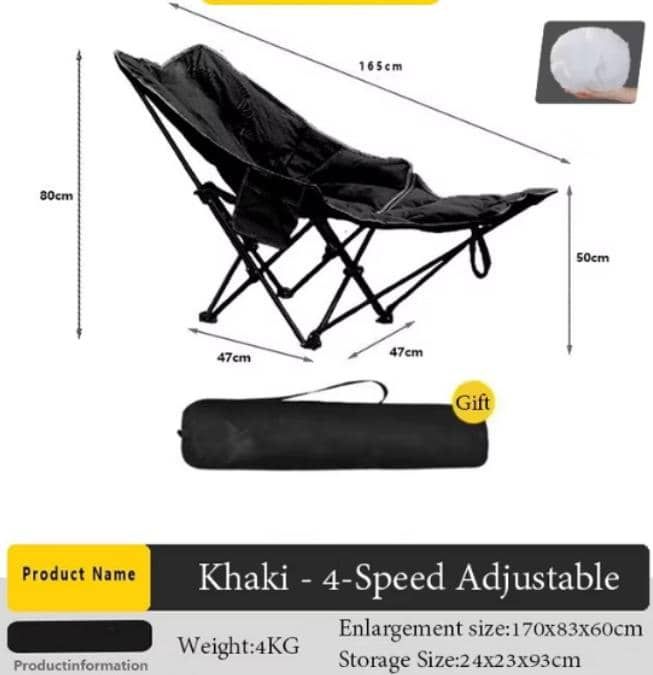Folding camping chair with leg rest folding recliner 4-Speed adjustment
