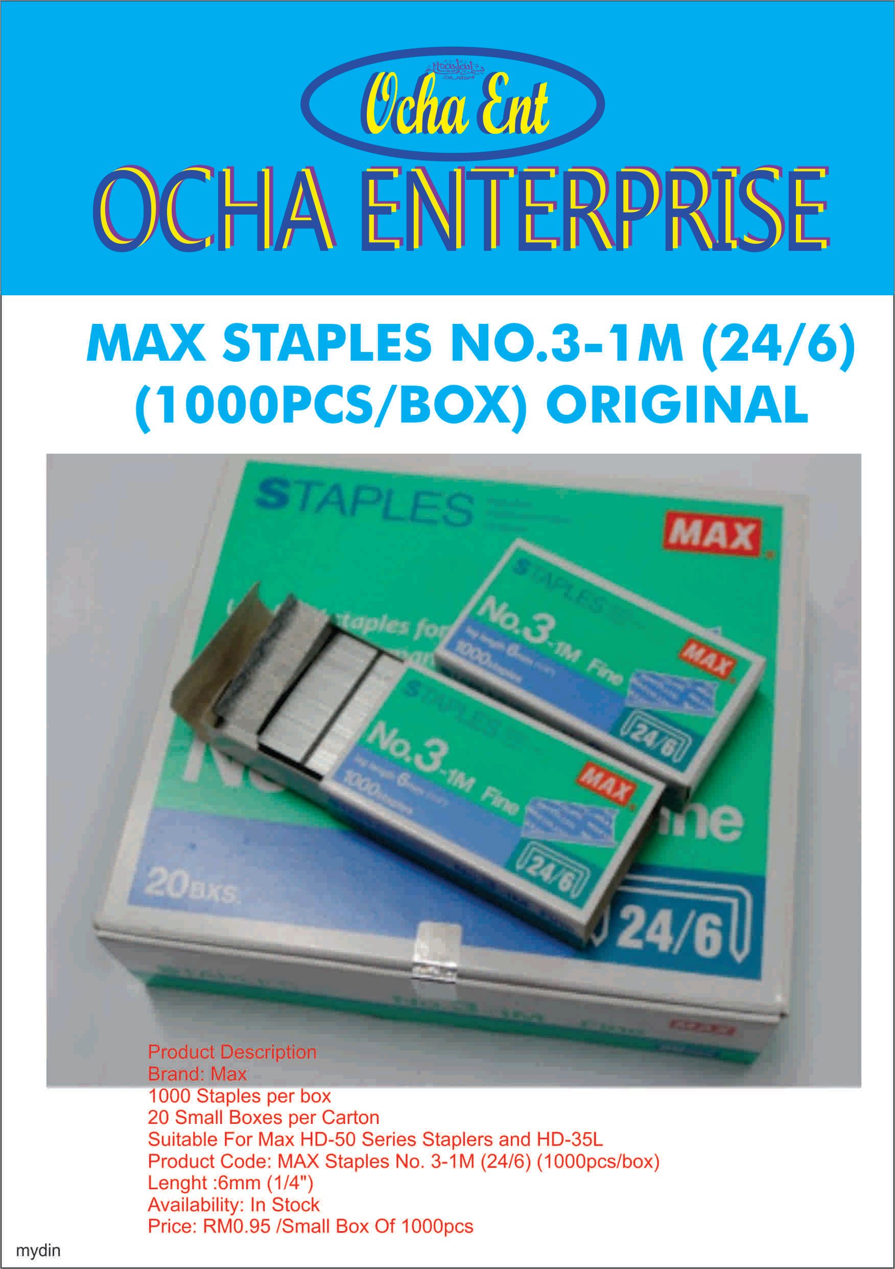 MAX STAPLES NO. 3-1M BULLET (24/6) (1 small BOXES)