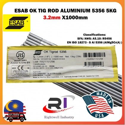 RIGHTWELL ESAB OK WELDING TIG ROD ALUMINIUM 5356 5KG AVAILABLE SIZE: 1.6MM / 2.4MM / 3.2MM X1000MM