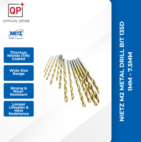 NIETZ HSS TIN COATED M2 JOBBER METAL DRILL BIT 135D 1MM - 7.5MM l MATA BOR TEBUK STEEL BESI l 钻头-564-10-018 (1.8mm)