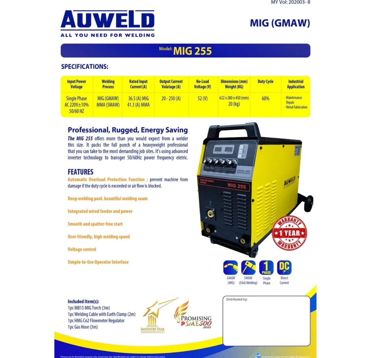 Auweld MIG Welding Machine MIG255 Package