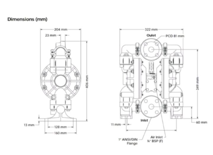 McWave Air Diaphragm Pump Model : MA25-PP-TF Size: 1" - Free Delivery
