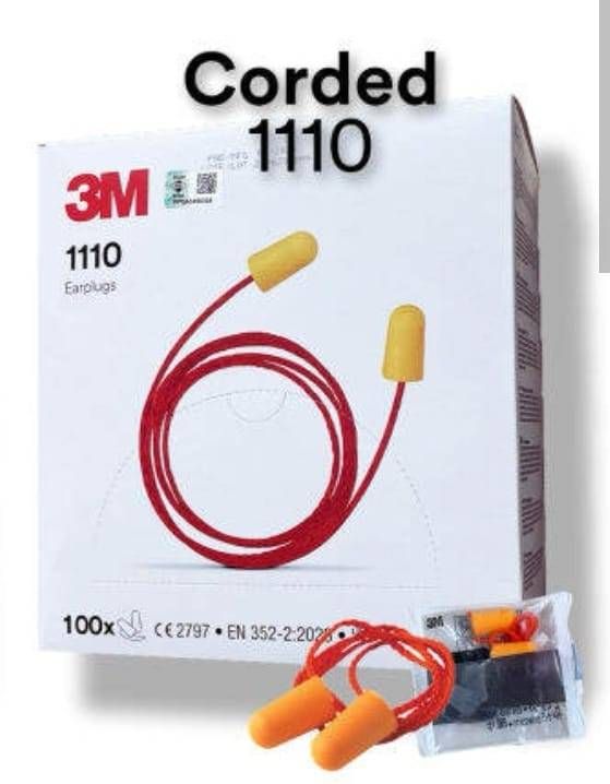 Earplug 3M™ 1110 Corded Soft Foam Earplugs SNR 35 dB Travel (100 Pairs/Box)