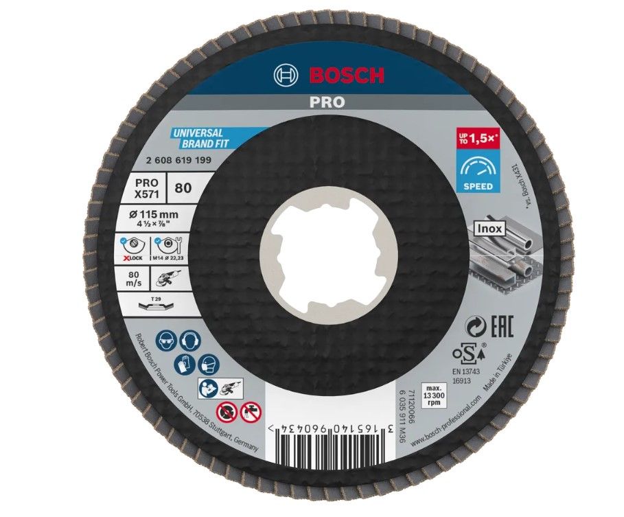 BOSCH PRO X571 FLAP DISC, ANGLED, 125 MM, G40, X-LOCK (2608619201)