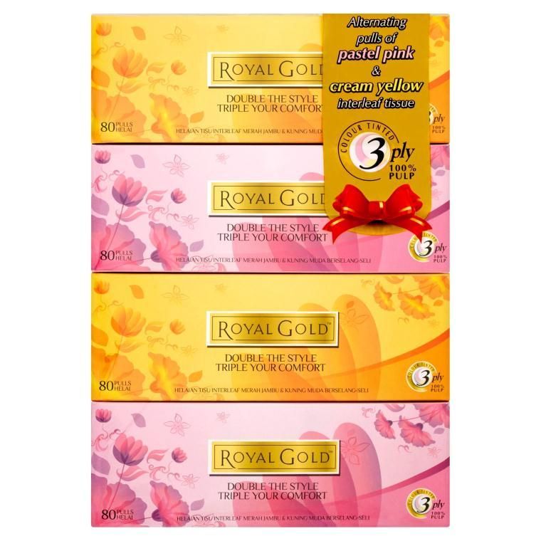 Royal Gold Tinted Pastel Pink & Cream Yellow Interleaf Tissue 40 x 80 pieces