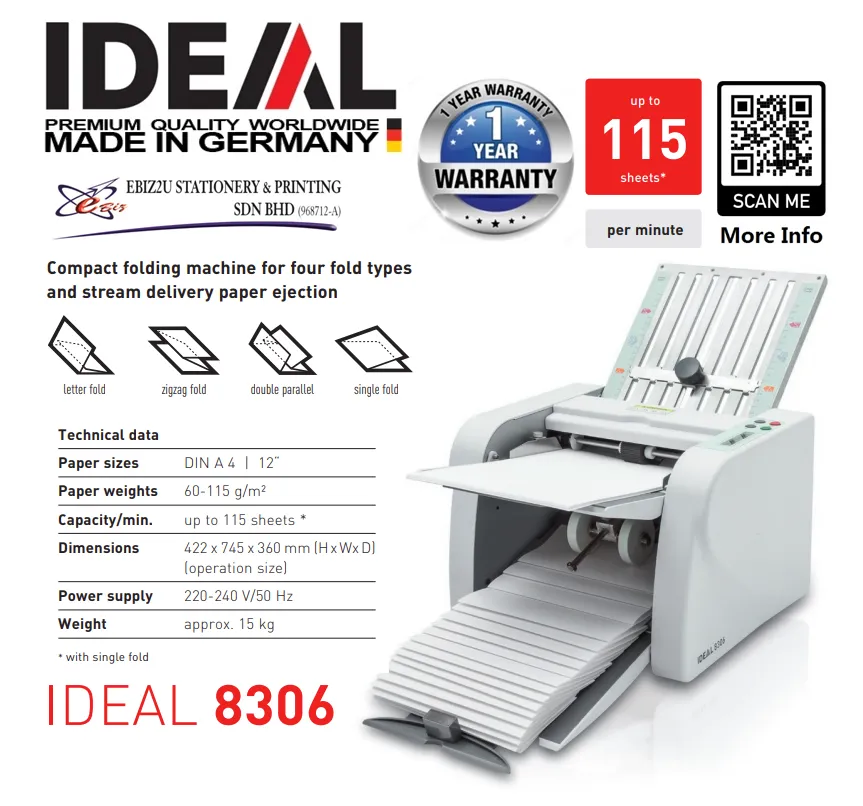 IDEAL 8306 Compact Folding Machine (Folding Machine, Paper Folder, Automatic Folding Machine, Automatic Paper Folder)