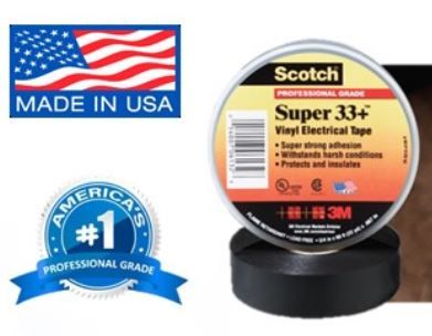 3M鈩�Scotch Super 33+ Vinyl Electrical Tape/Wire PVC Tape/Electrical Insulation 33 + [Black/1 roll] Made in USA