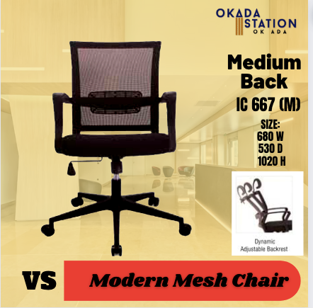 EGRONOMIC MEDIUM BACK MESH CHAIR -IC 667 (M) / MESH CHAIR / OFFICE CHAIR / ERGONOMIC OFFICE CHAIR / MEDIUM BACK CHAIR