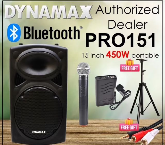 DYNAMAX PRO151 15 Inch Bluetooth Portable Speaker With Wireless (Come With : 2 Wireless Handheld Microphone + 1 Wireless Bodypack Clip Mic)