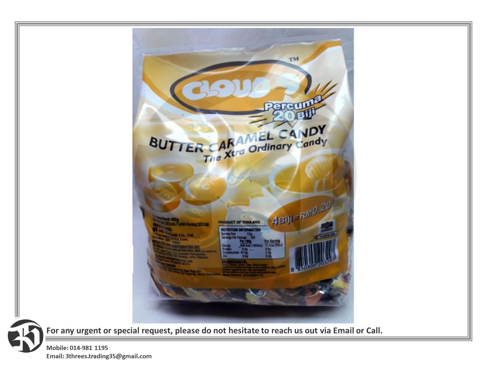 Cloud 9 Butter Caramel/Strawberry/Blueberry Candy 800g 320pcs