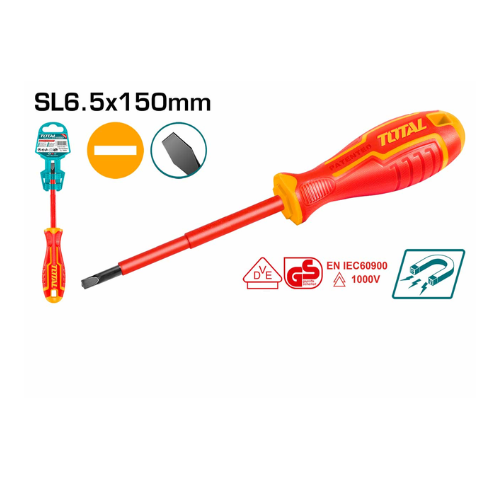 TOTAL Insulated Slotted Screwdriver (SL 6.5mm/Voltage Range 1000V) THTIS6150