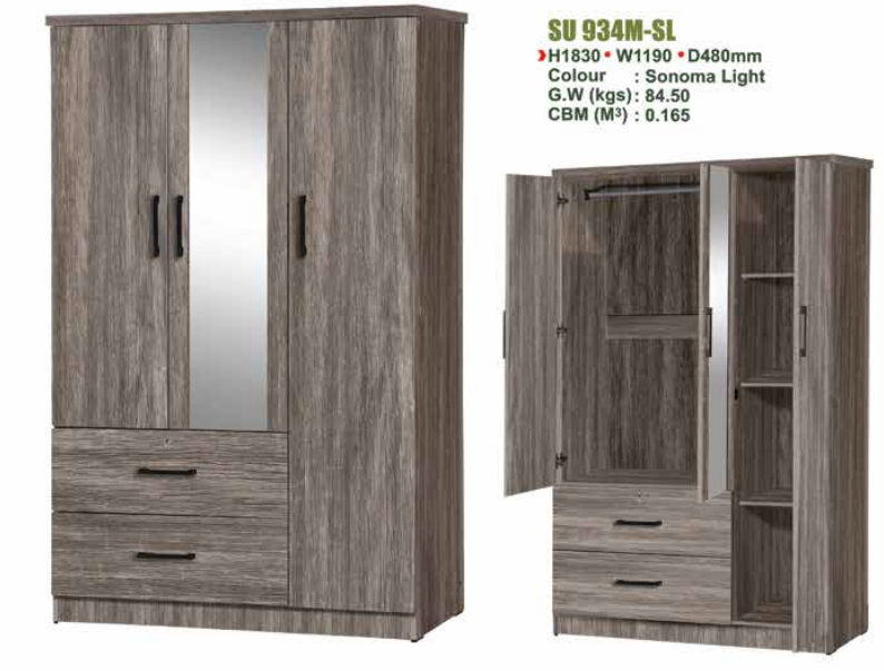 SU WARDROBE & WARDROBE WITH MIRROR SU 934M - SL/N.OAK