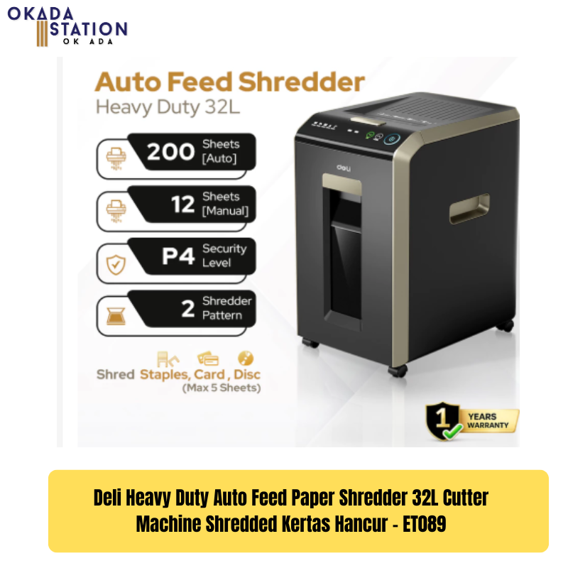 Deli / Heavy Duty / Auto Feed / Paper Shredder / 32L / Cutter Machine / Shredded Kertas Hancur / ET089
