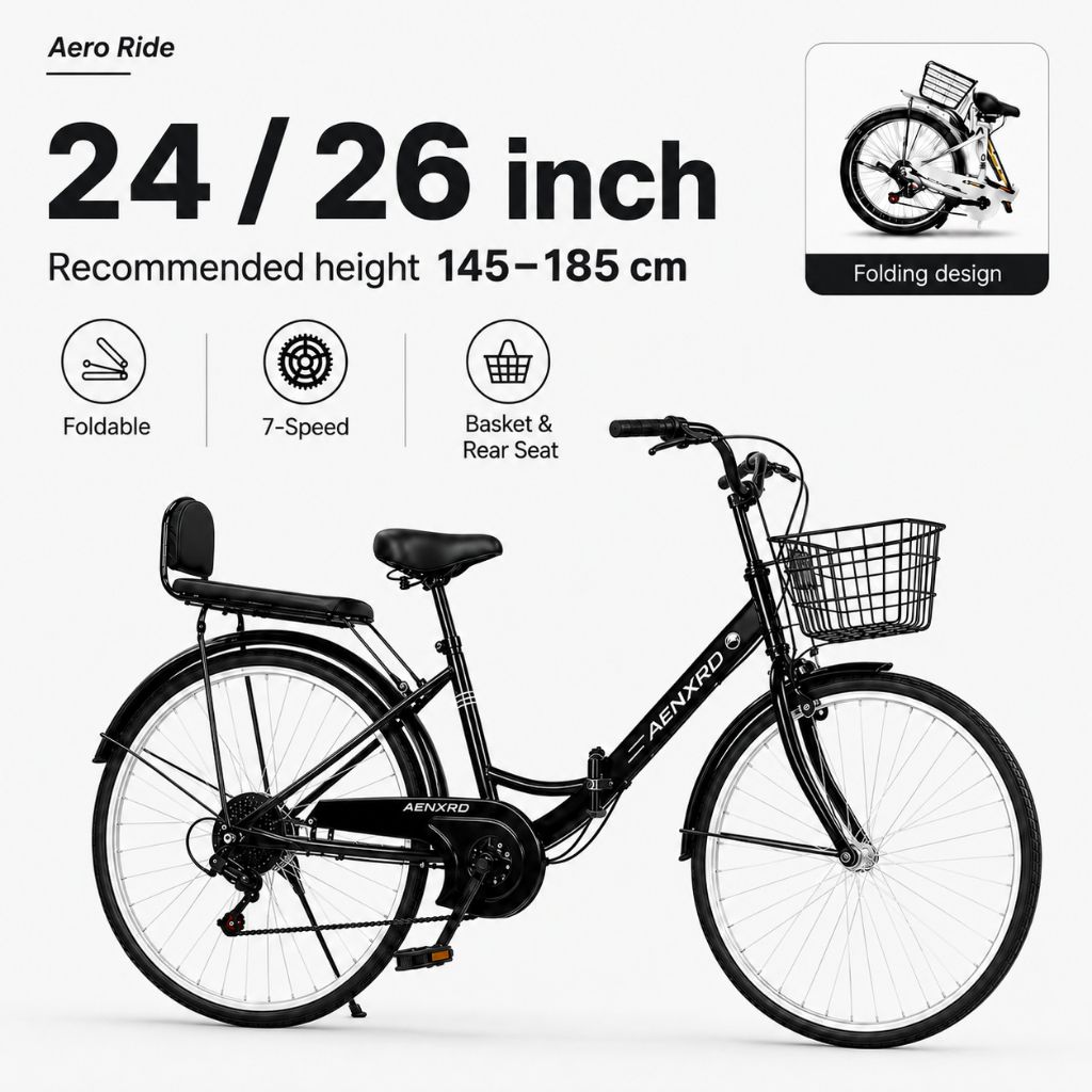 BASIKAL DEWASA / ADULT BICYCLE 24" / Folding bicycle 24 Inch / 7-speed Classic Bike bear/ Women Bicycle / Front Storage Basket Bicycle for adult