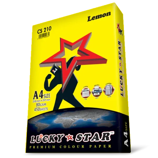 LUCKY STAR COLOUR PAPER A4 80GSM CS210 LEMON 450 SHEET