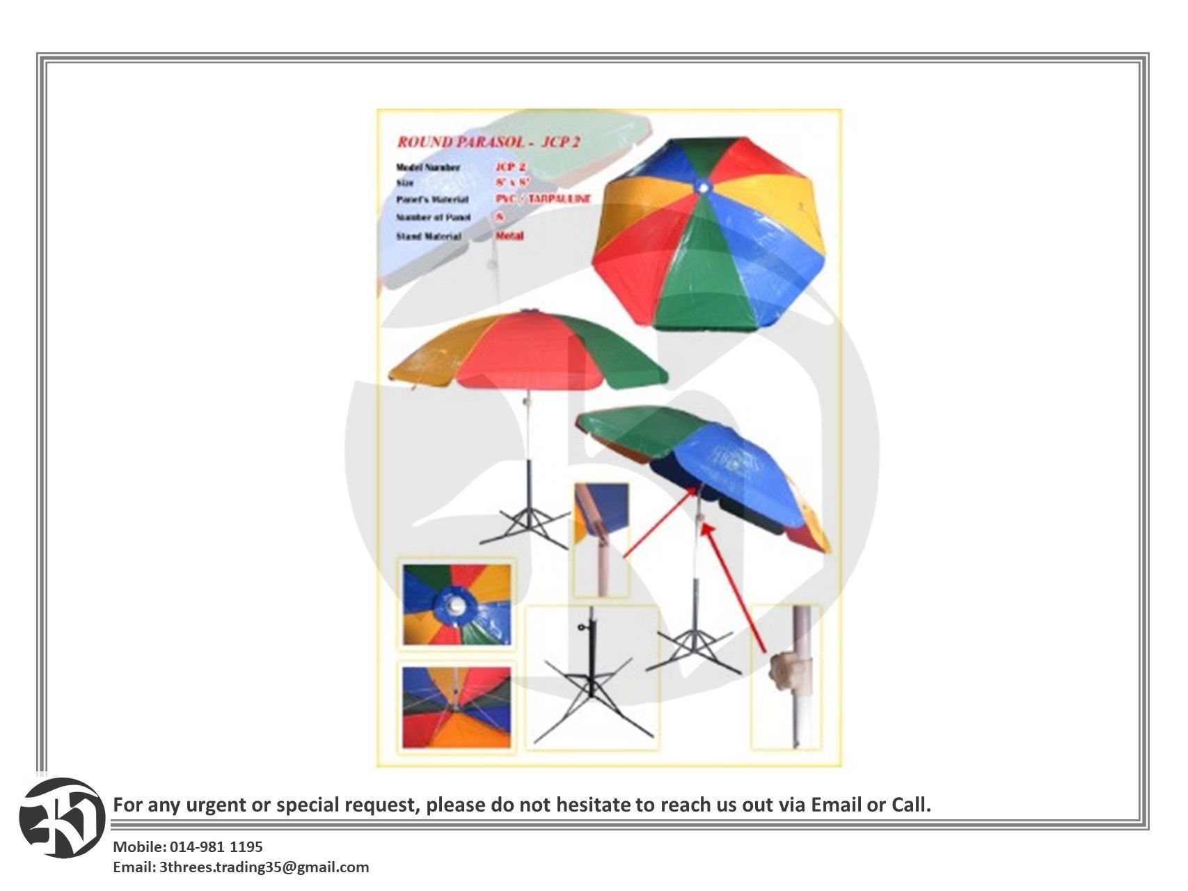 8 ft x 8 ft Round Parasol
