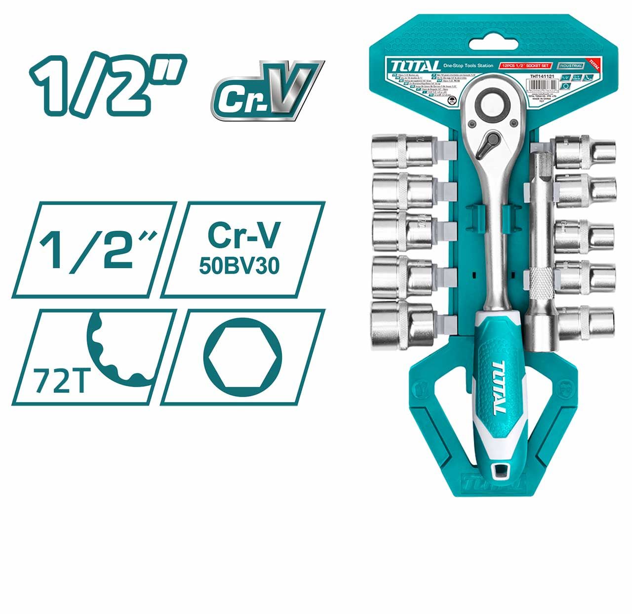 TOTAL 12 PCS 1/2" SOCKET SET (T-THT141121)