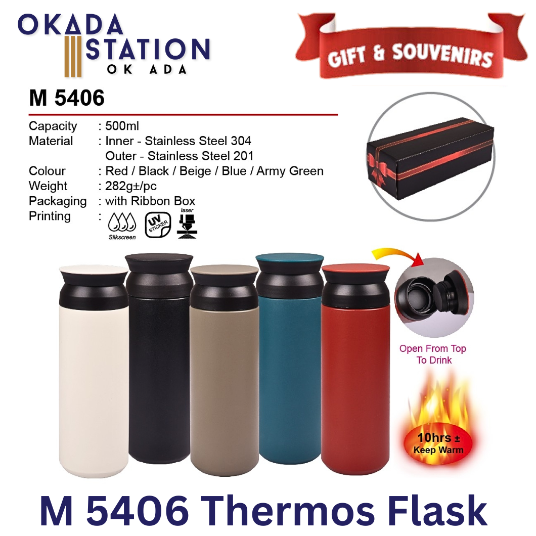 OKADA GIFT & SOUVENIRS: M 5406 THERMO FLASK 500ML - WITHOUT & WITH LOGO PRINTING / M 5406 / THERMOS FLASK / THERMOS MUG / THERMOS / STAINLESS STEEL / 500ML / M 5406