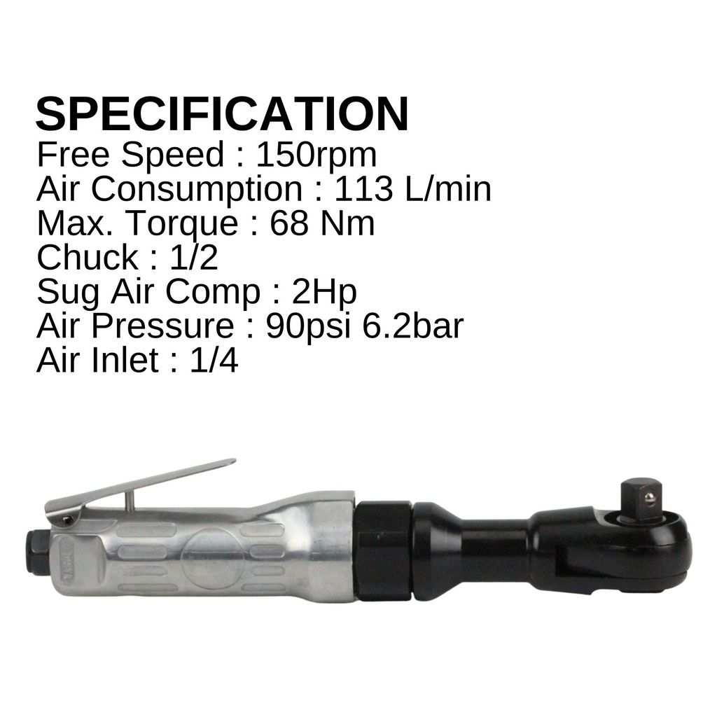 1/2" Inch Air Ratchet Square Head Drive Air Powered Drive Angle Impact Ratchet Socket Wrench ( Stainless Steel )
