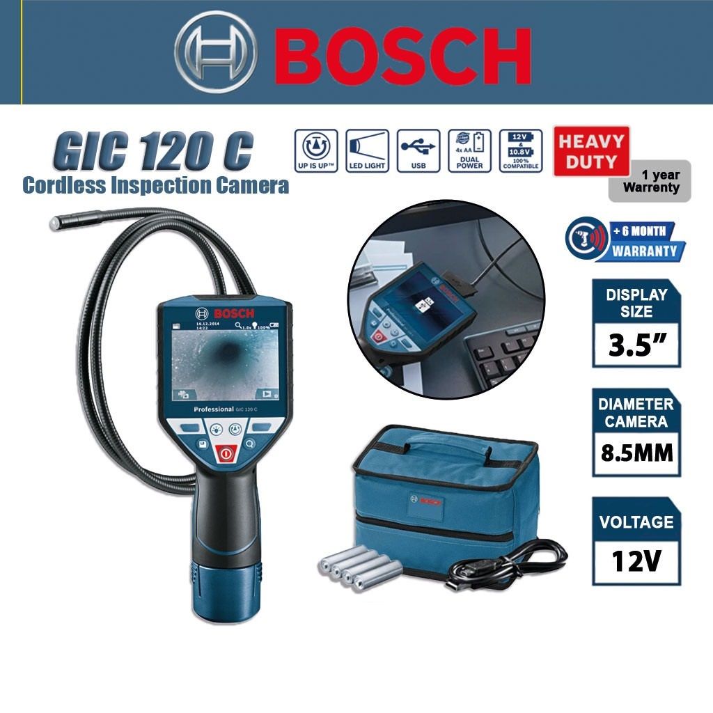 Genuine Malaysia - BOSCH GIC 120 C Cordless Inspection Camera Detector Wall Scanner Inspection Camera Drain Clog Camera Detect GIC120C GIC