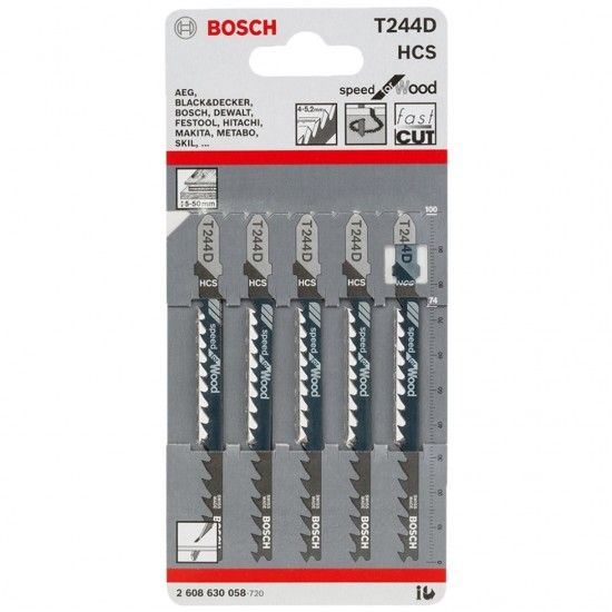 BOSCH T 244 D SPEED FOR WOOD JIGSAW BLADE 5PCS (2608630058)