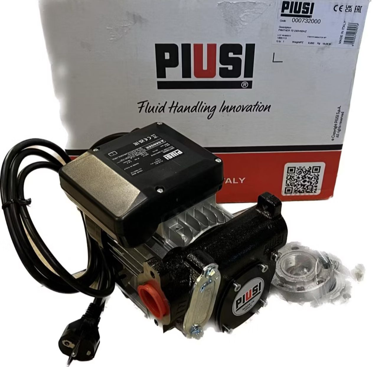 PIUSI Panther 72 / 56 AC240V diesel transfer electric pump(Made in Italy),56-72l/min,BSP 1" x 1",2900rpm,2.0bar