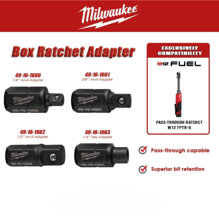 MILWAUKEE INSIDER BOX RATCHET HEX ANVIL ADAPTER COMPATIBLE WITH M12FPTR