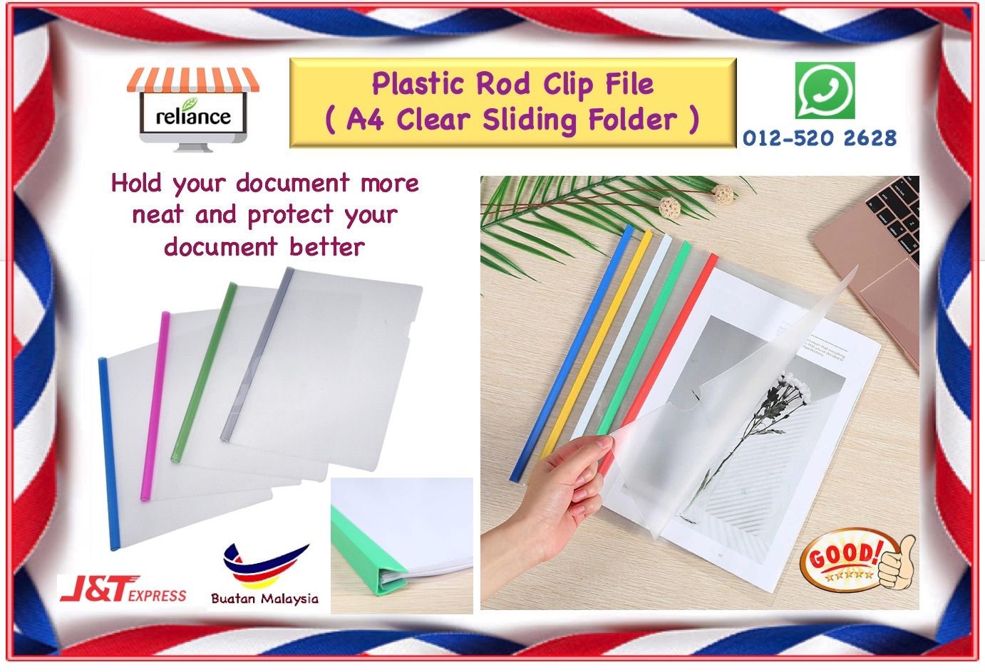 Plastic Rod Clip File - A4 / Clear Sliding Bar File / A4 Transparent Cover Folder / Fail Plastik # Paper Report Cover File # RS1668 ( KTT : 1 Paket @ 4 unit )
