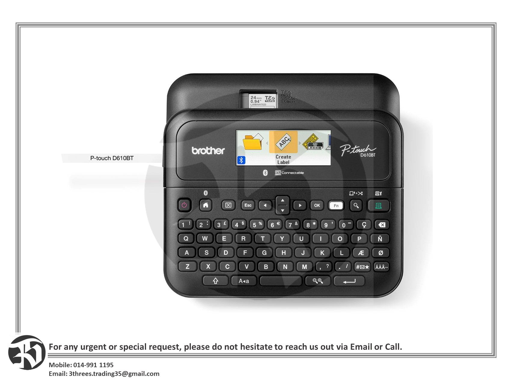 BROTHER PT-D610BT Desktop Bluetooth and PC Connectable Label Printer with Colour LCD display