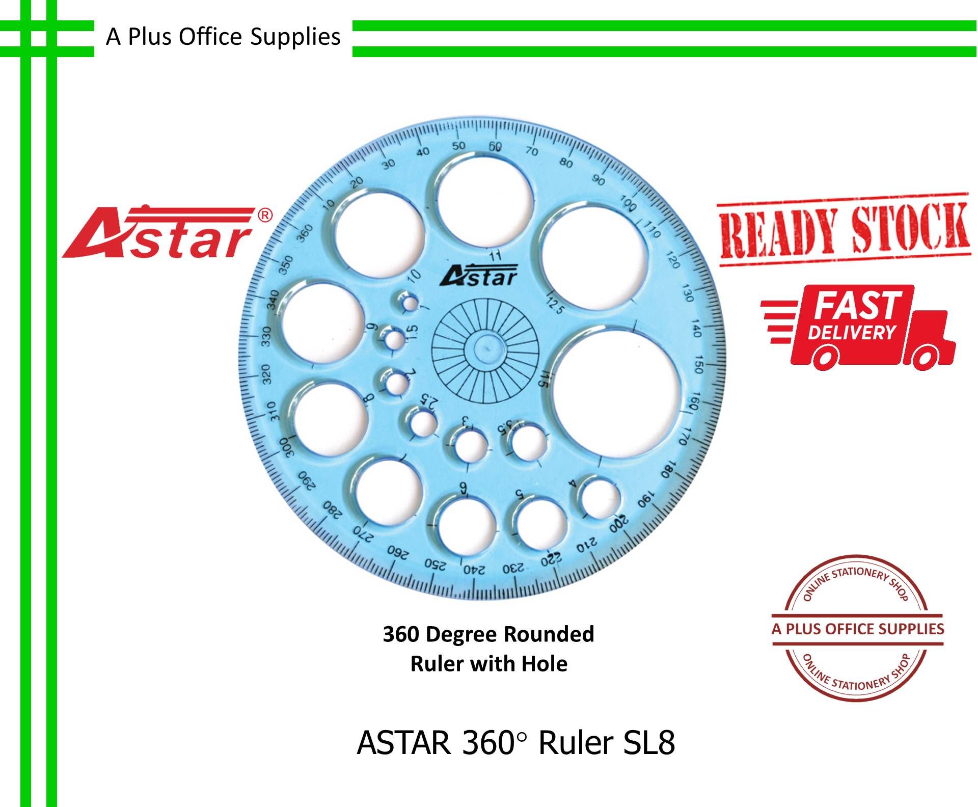 ASTAR 360 Degree Protractor Circle Ruler SL8 / Protraktor