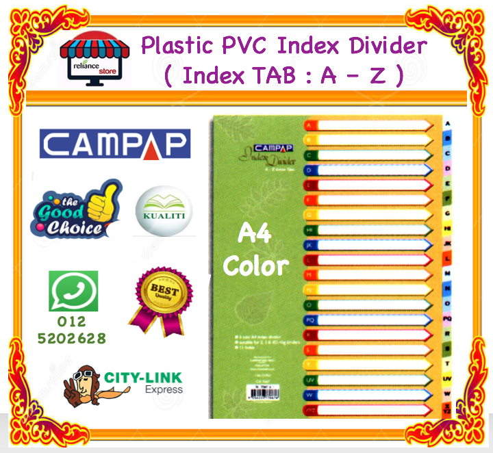 Plastic PVC Index Divider A4 / File Separator Index Divider # Pattern -> Index TAB : A - Z # RP0677 ( KTT : 1 Paket @ 1 Set )
