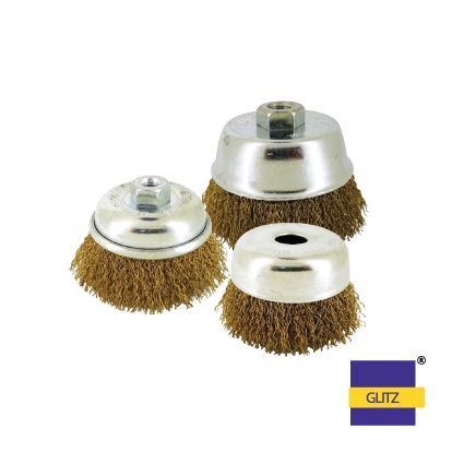 VPRO TOOLS GLITZ HEAVY DUTY BRASS COATED CUP BRUSH 3" / WIRE CUP BRUSH FOR ANGLE GRINDER (BRASS COATED WIRE 0.3)/ GL-CB75 GL-CBO75
