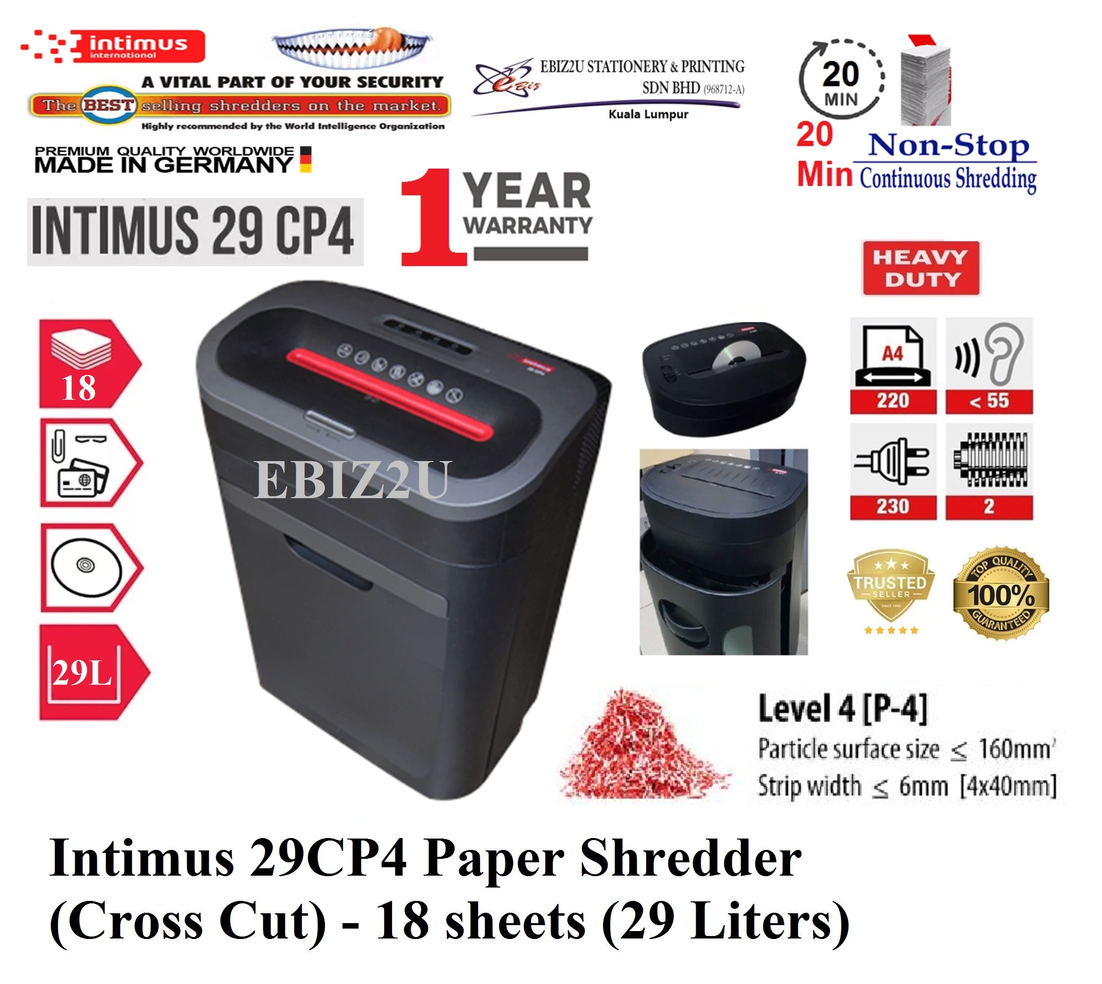 Intimus 21CP4 Paper Shredder (Cross Cut) - 16 sheets (21 Liters) Cross Cut, Paper Shredder,Shredder Machine, Office Automation, Office Shredder, Mesin Penghancur Kertas, Heavy Duty Shredder, Heavy Duty Paper Shredder