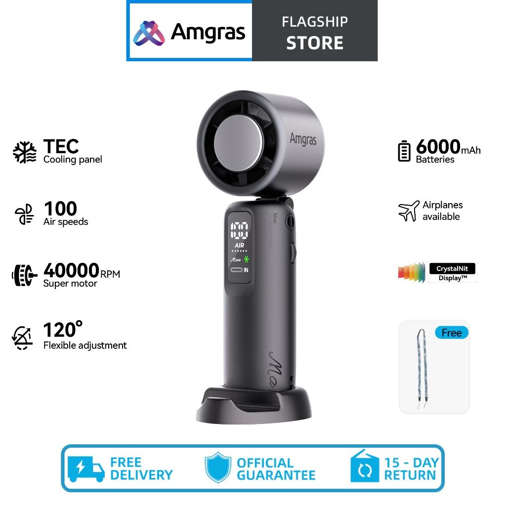 Amgras Portable Handheld Fan With Custom Logo (Sticker/Engrave)
