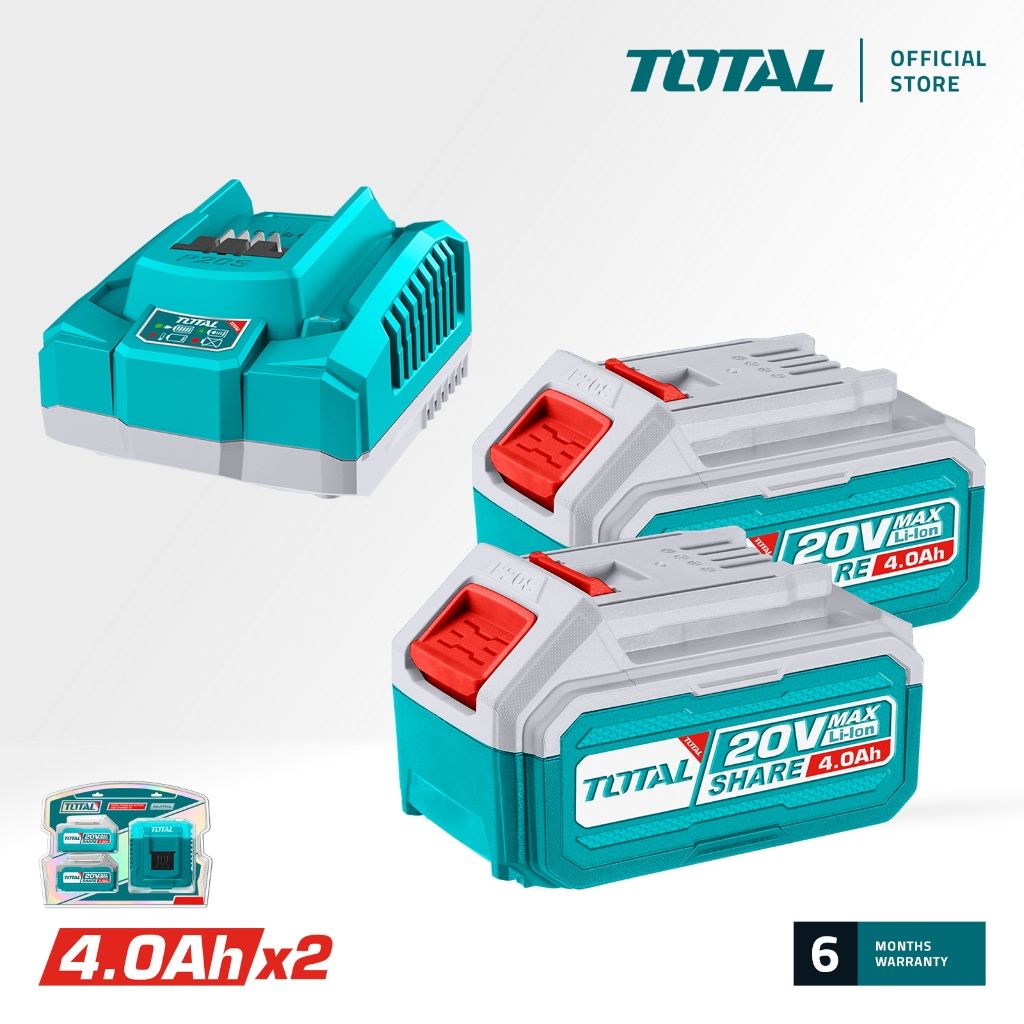 TOTAL LI-ION BATTERY & CHARGER KIT (20V) + 4.0AH BATTERY (2 PCS) + 4000MA CHARGER P20S TFBCPK1424