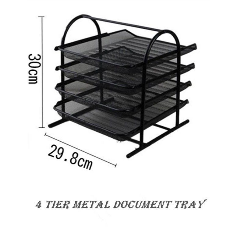 QS 4 Tier Metal Office Desktop Organizer File Document Letter Paper Tray