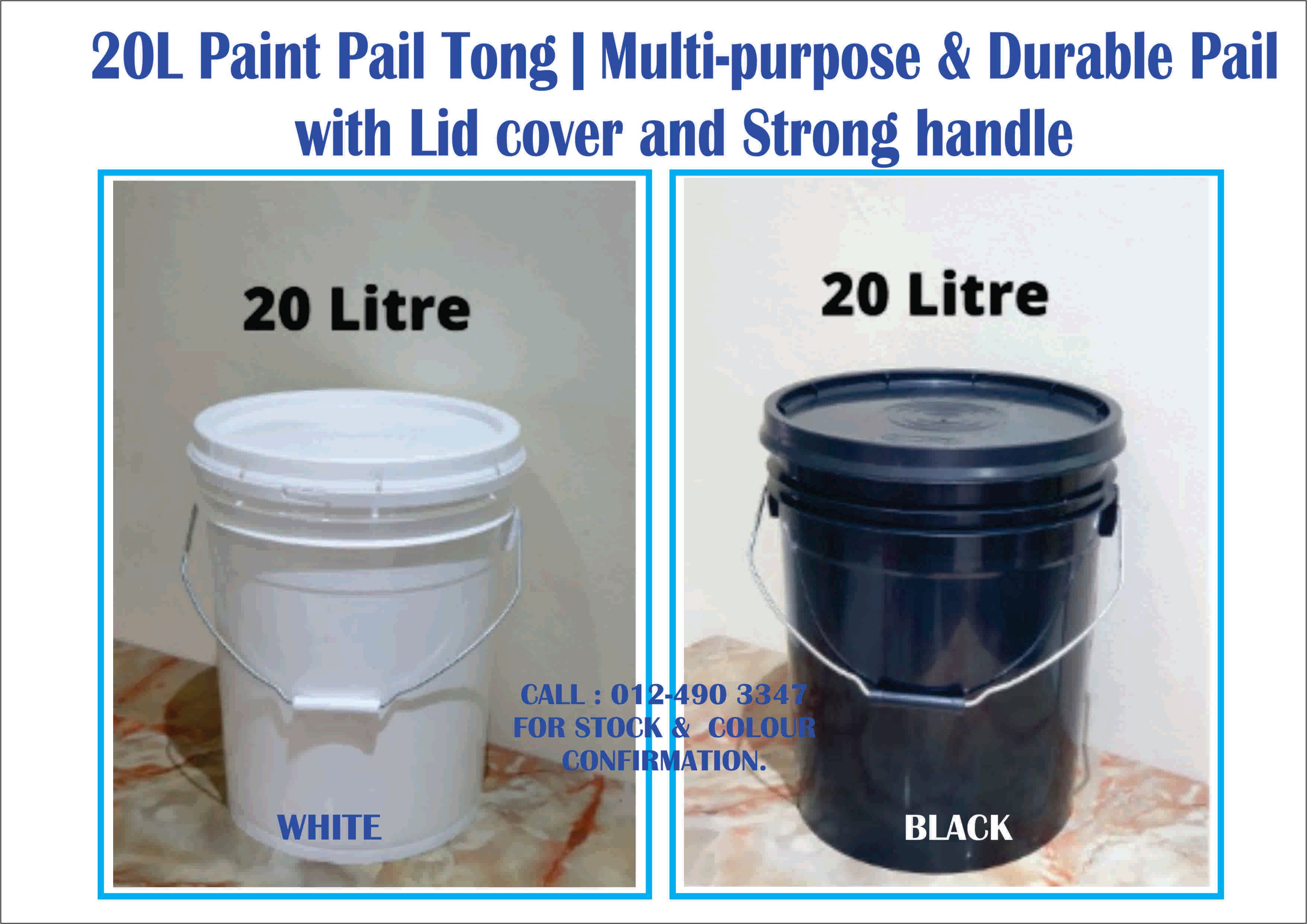 Ocha Plastic Pail 10 , 20 liter bucket round white, metal handle - free delivery semenanjung only