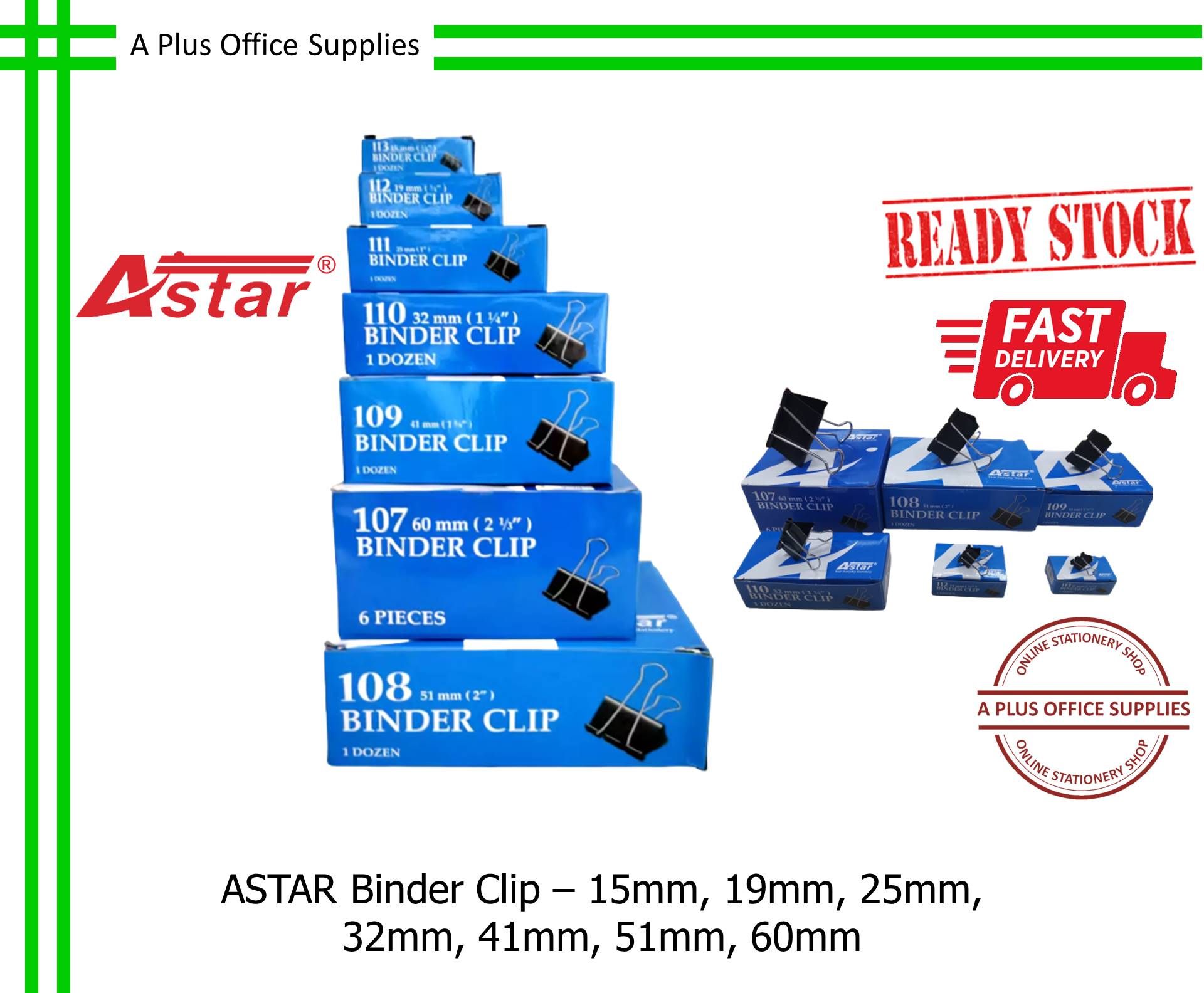 ASTAR Binder Clip / Klip - 15mm, 19mm, 25mm, 32mm, 41mm, 51mm, 60mm