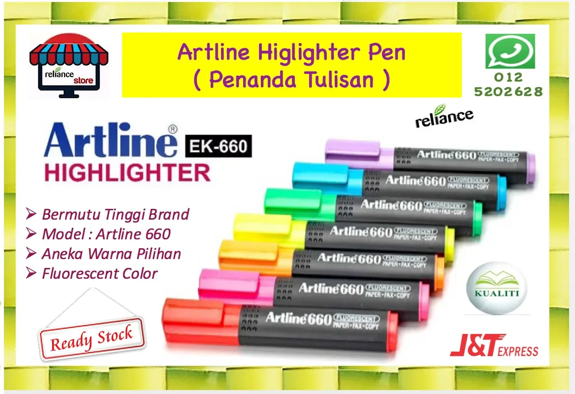 Artline 660 Highlighter Pen / Artline Highlight Pen / Pen Highlight / Penanda Tulisan # Fluorescent Color # RP0383 ( KTT : 1 Unit )