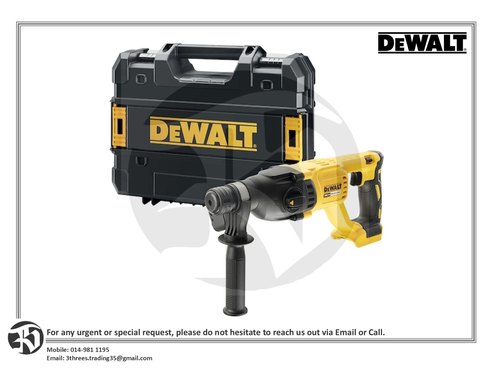 Dewalt 20V DCH133NT-B1 Brushless Cordless 26mm SDS-Plus Rotary Hammer