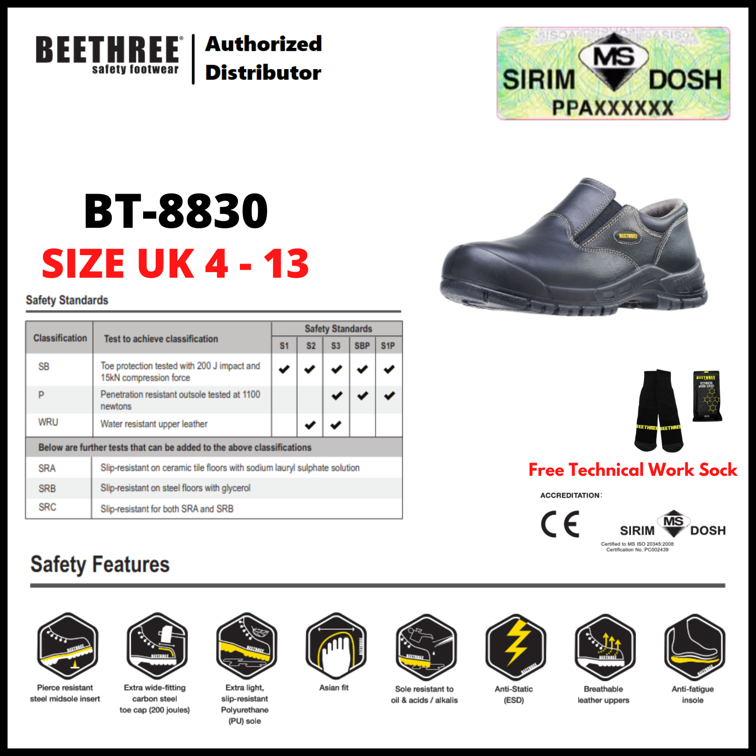 BEETHREE SAFETY FOOTWEAR BT-8830 4.5-inch Low-Cut Slip-On Shoes