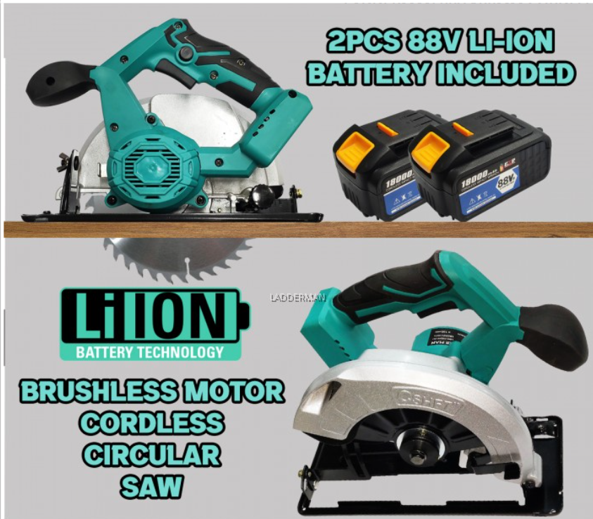 LADDERMAN 88V 180MM CORDLESS CIRCULAR WITH RECHARGEABLE LI-ION BATTERY FOR CUTTING WOOD METAL TILES